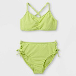 Art Class Girls' Straps Tankini Top Ribbed Two-Piece Bikini Yellow S (6/6X) NWT